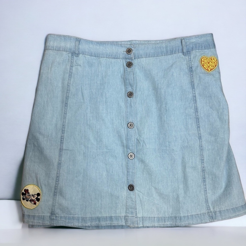 Disney Parks Patch Denim Skirt Button Down A-line Women’s 3X NWT Blue Mickey